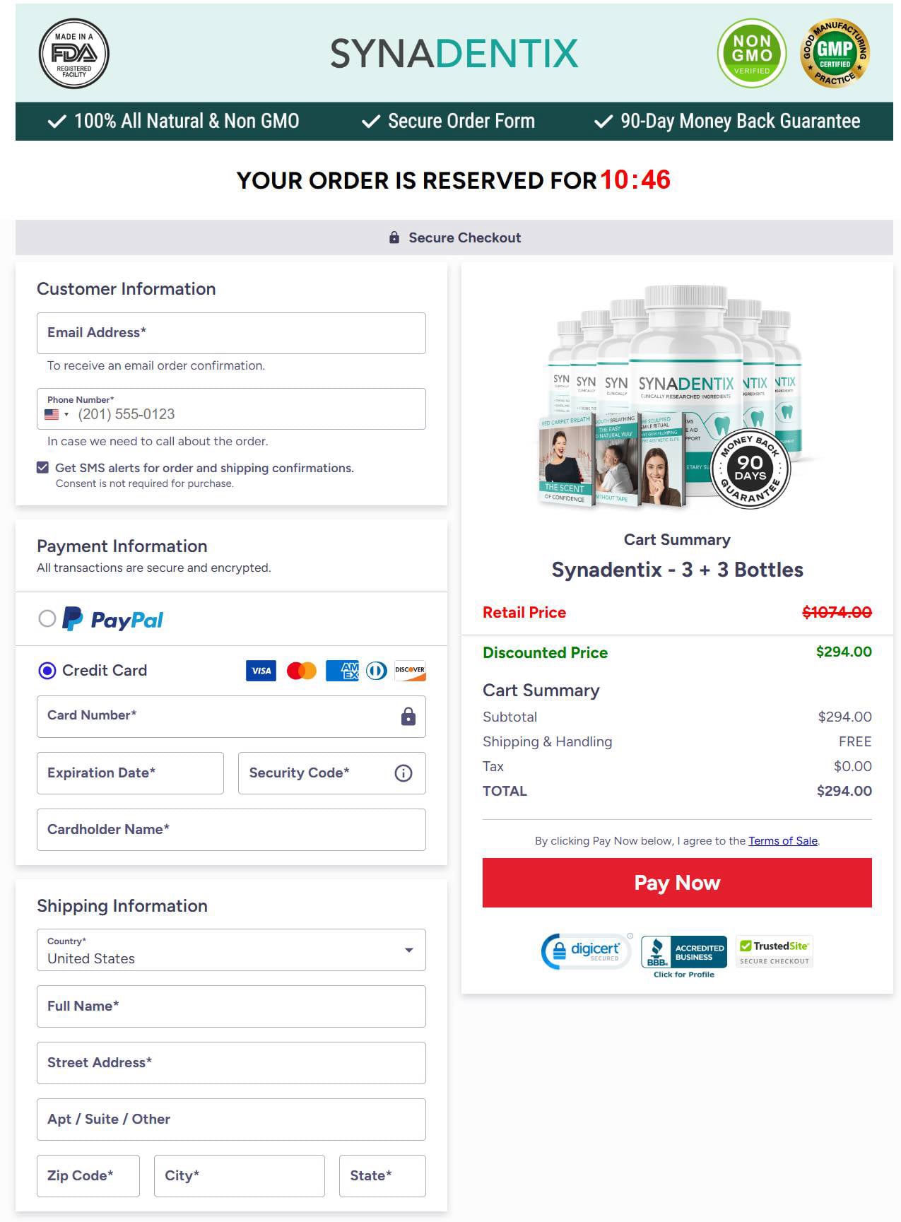 Synadentix Orders Checkout Page